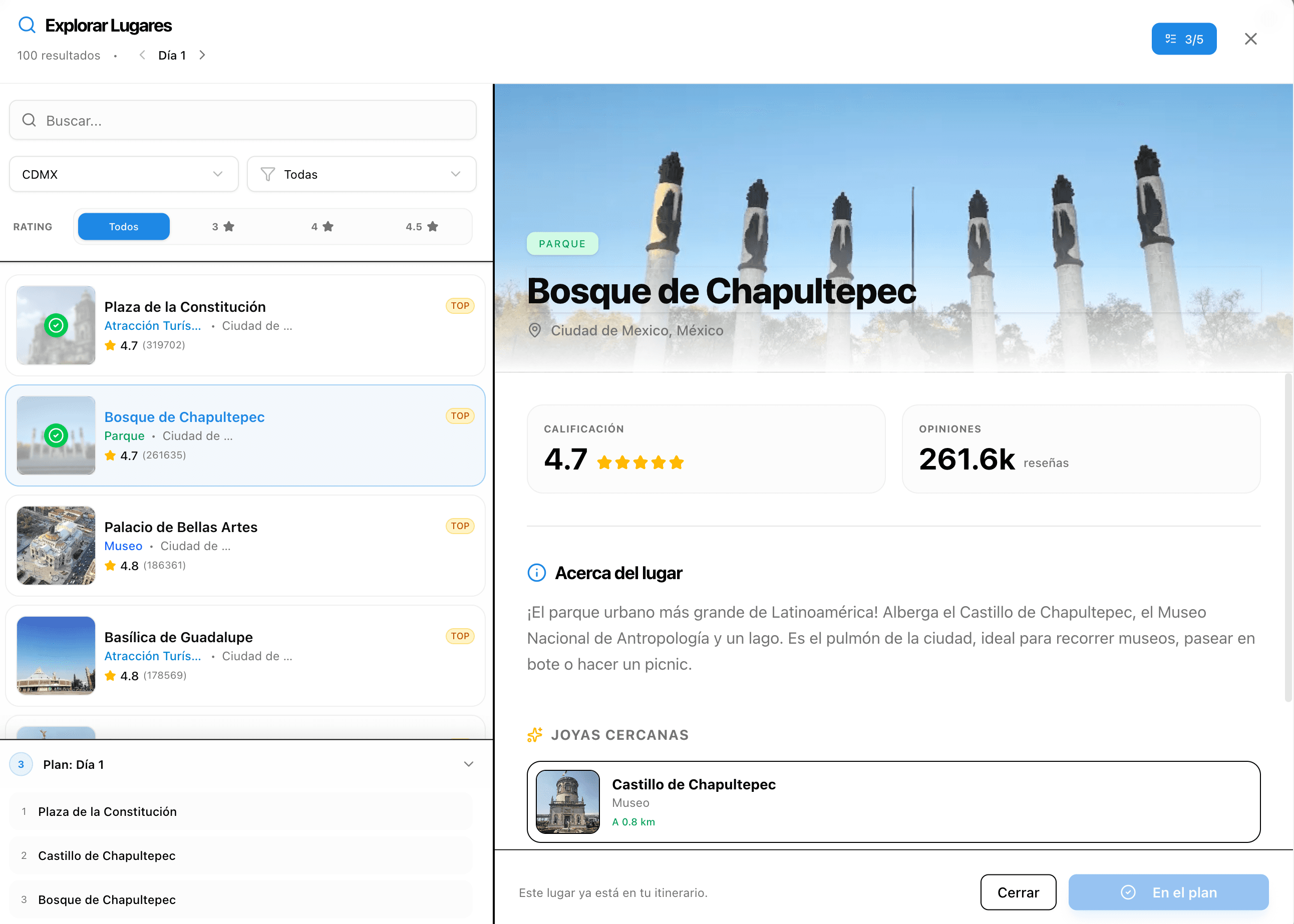 Planea tu día perfecto interface